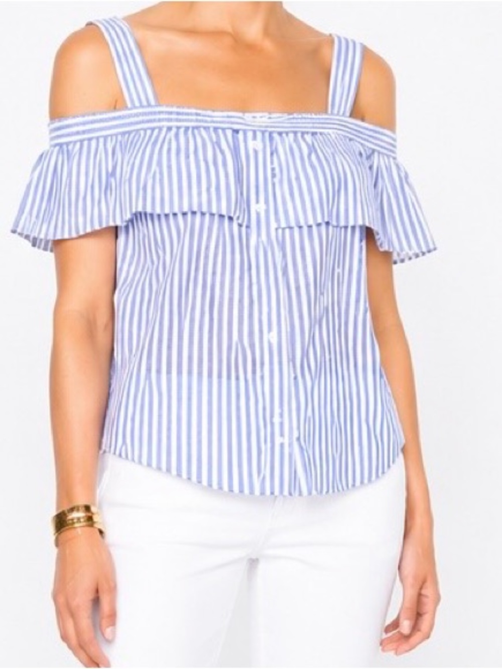 NWT Veronica Beard Lacey Striped Cold-shoulder Top Size 6